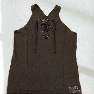 Ladies Harley Davidson v-neck tank top. Metal grommets and aglets.